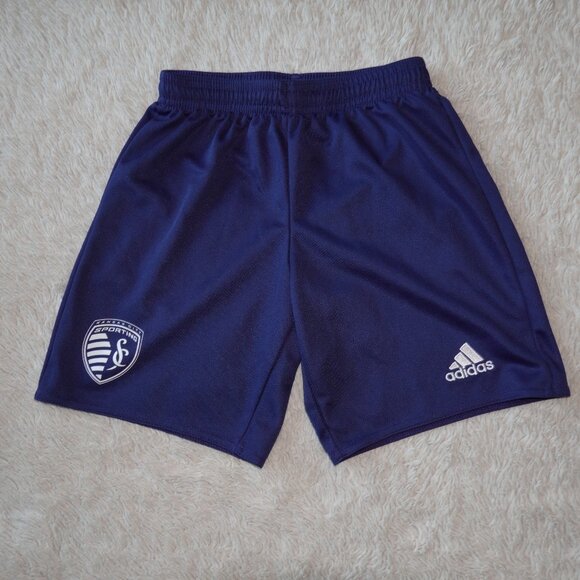 Boys Size Small Adidas Navy MLS Sporting KC Kansas City Soccer Climalite Shorts - Picture 1 of 4